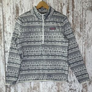 Vineyard Vines Fair Isle Gray Fleece 1/4 Zip Jacket Sweater Sz M